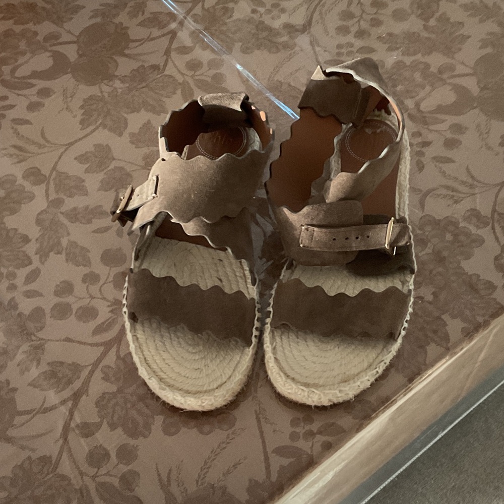 CHloe scalloped espadrilles, suede, brown/tan, size 39